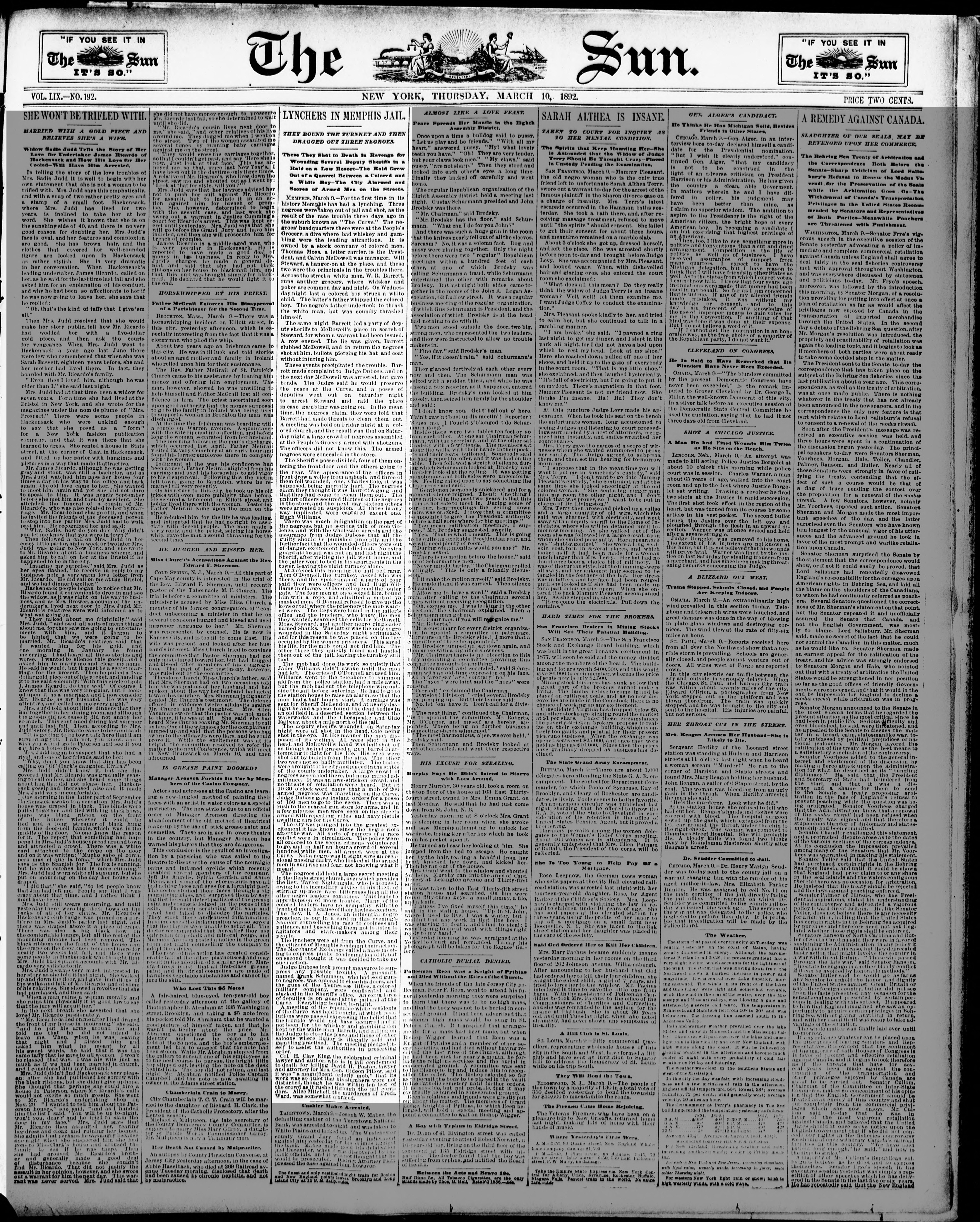 New York Sun, 3/10/1892