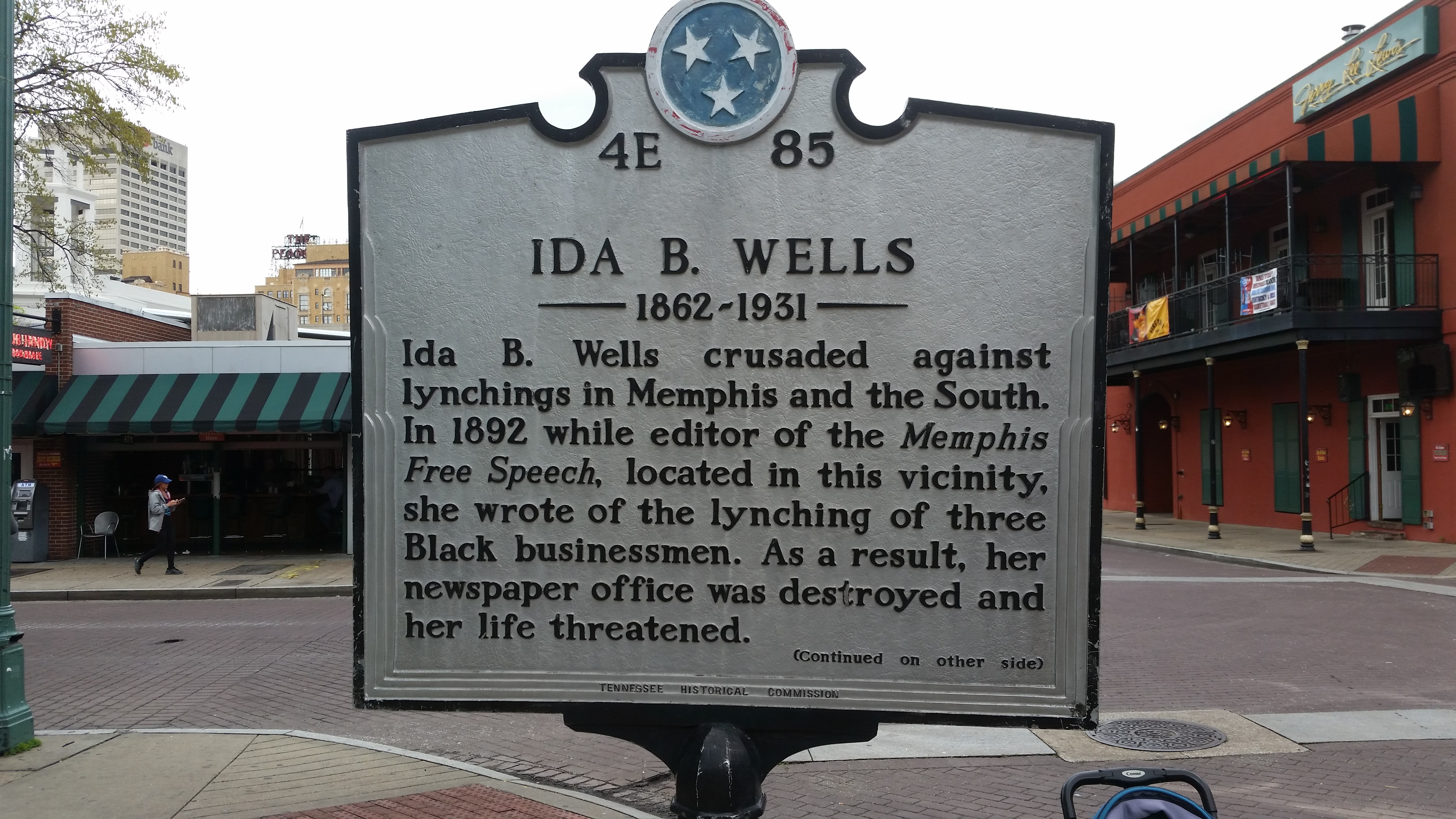 Ida B Wells Historical Marker mentioning the People's Grocery Lynching
